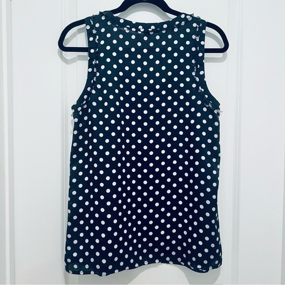 Michael Kors Navy Polka Dot Tank Top/Blouse Women's Sz. M Scoop Neck Raw Seams - Picture 5 of 8